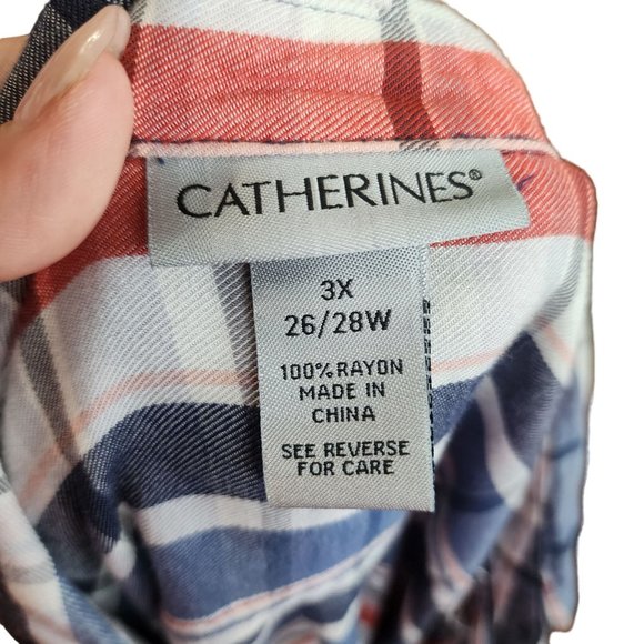 Catherines Womens Blue Plaid Pullover 100% Rayon Top Size 3x (26/28) - Picture 6 of 6